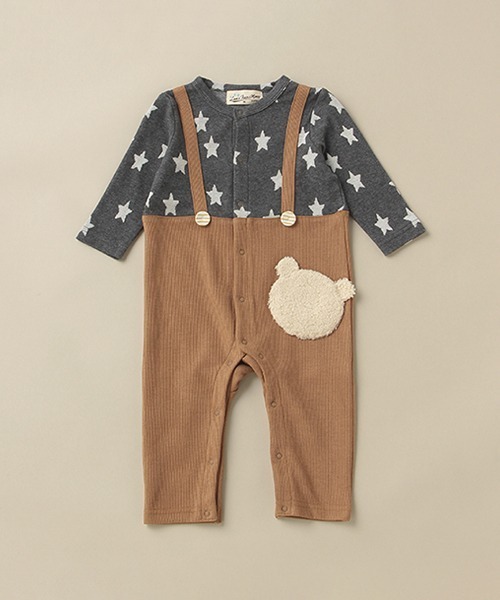 Love&Peace&Money（ラブアンドピースアンドマネー）の「星柄ジャカードカバーオール（ロンパース・キッズ・チャコール/ライトグレー・80ｃｍ/70cm）」の2枚目の写真