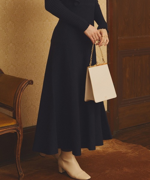 PURIL（ピュリル）の「【PURIL】リブメローフリルデザインフレアニット