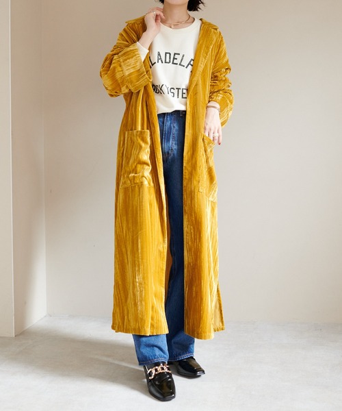 DISCOAT(ディスコート)の「ヨウリュウベロアロングガウン(その他アウター・レディース・モカ/イエロー・FREE)」の3枚目の写真