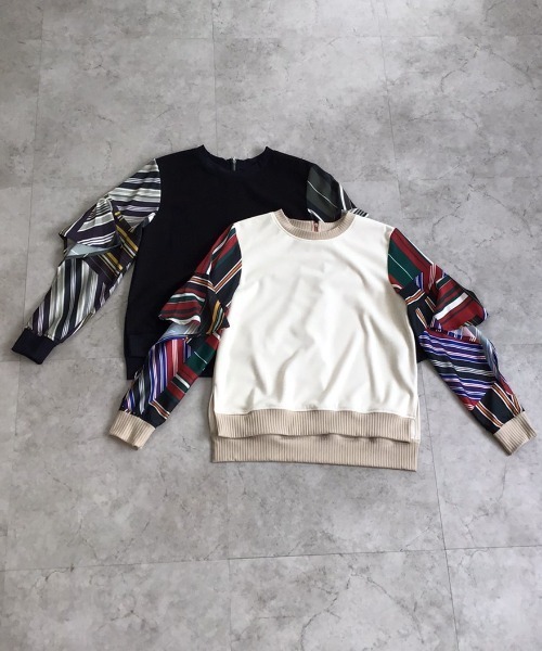 DOLLUPOOPS（ドールアップウップス）の「ストライプパッチワークプリントスリーブトップス（Tシャツ/カットソー・レディース・カーキ/マルチ・38）」の3枚目の写真