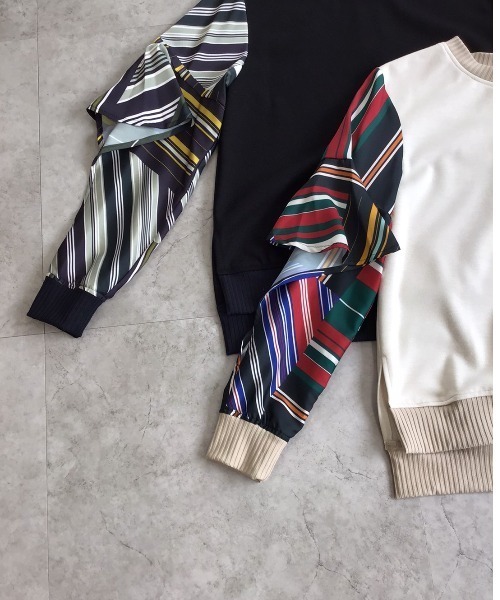 DOLLUPOOPS（ドールアップウップス）の「ストライプパッチワークプリントスリーブトップス（Tシャツ/カットソー・レディース・カーキ/マルチ・38）」の4枚目の写真