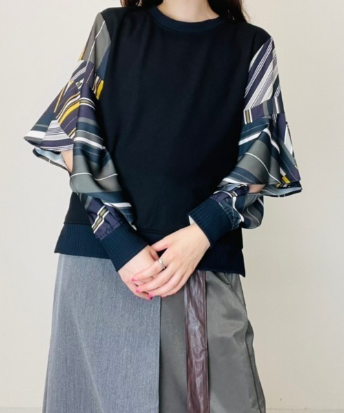 DOLLUPOOPS（ドールアップウップス）の「ストライプパッチワークプリントスリーブトップス（Tシャツ/カットソー・レディース・カーキ/マルチ・38）」の16枚目の写真