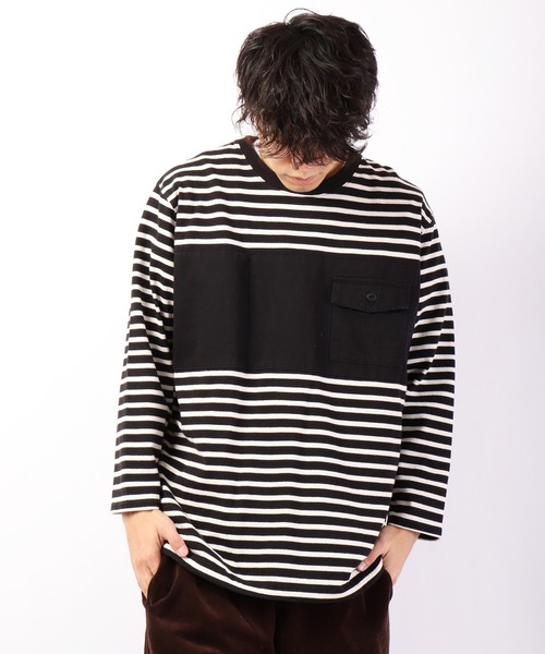 nappalm(ナップパーム)の「【nappalm】胸ポケットビッグロンTボーダー(Tシャツ/カットソー・メンズ・ブラック/カーキ/キナリ/ネイビー・FREE)」の3枚目の写真