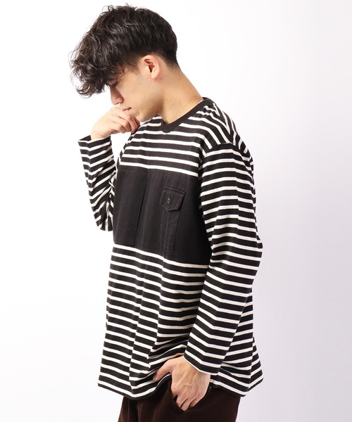 nappalm(ナップパーム)の「【nappalm】胸ポケットビッグロンTボーダー(Tシャツ/カットソー・メンズ・ブラック/カーキ/キナリ/ネイビー・FREE)」の12枚目の写真