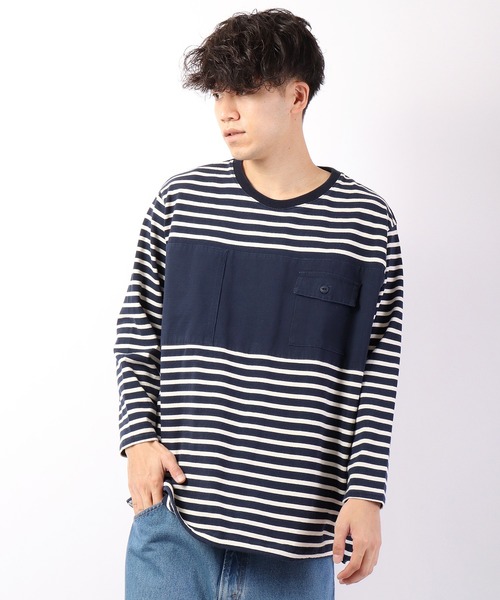 nappalm(ナップパーム)の「【nappalm】胸ポケットビッグロンTボーダー(Tシャツ/カットソー・メンズ・ブラック/カーキ/キナリ/ネイビー・FREE)」の21枚目の写真