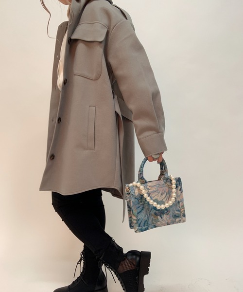 aimoha（アイモハ）の「レトロミドル丈シャツカラージャケット（トレンチコート・レディース・ブラック/ホワイト/グレー/モカ・FREE）」の10枚目の写真