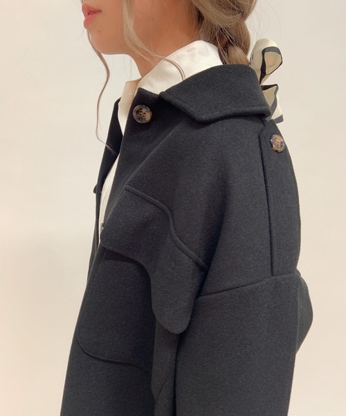 aimoha（アイモハ）の「レトロミドル丈シャツカラージャケット（トレンチコート・レディース・ブラック/ホワイト/グレー/モカ・FREE）」の9枚目の写真