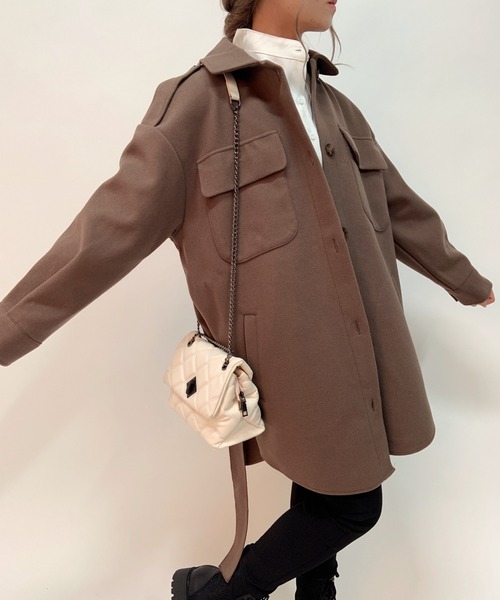 aimoha（アイモハ）の「レトロミドル丈シャツカラージャケット（トレンチコート・レディース・ブラック/ホワイト/グレー/モカ・FREE）」の13枚目の写真