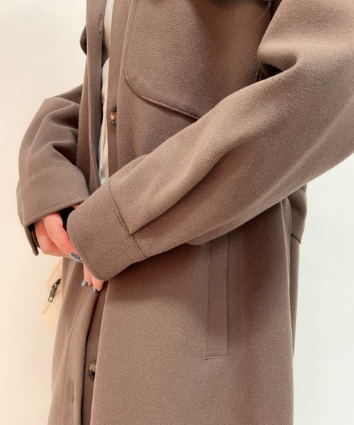 aimoha（アイモハ）の「レトロミドル丈シャツカラージャケット（トレンチコート・レディース・ブラック/ホワイト/グレー/モカ・FREE）」の11枚目の写真