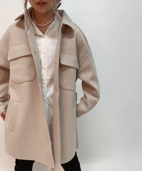 aimoha（アイモハ）の「レトロミドル丈シャツカラージャケット（トレンチコート・レディース・ブラック/ホワイト/グレー/モカ・FREE）」の8枚目の写真