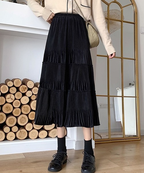 Grandeir(グランディール)の「ベロアプリーツ ティアード スカート(スカート・レディース・ブラック/グリーン/ベージュ/モカ・M)」の13枚目の写真