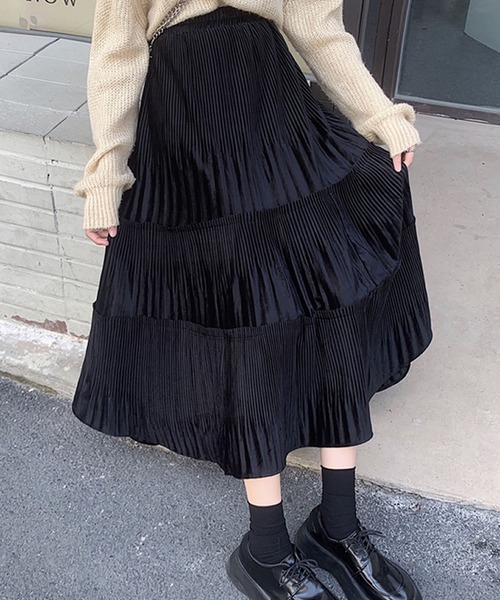 Grandeir(グランディール)の「ベロアプリーツ ティアード スカート(スカート・レディース・ブラック/グリーン/ベージュ/モカ・M)」の19枚目の写真