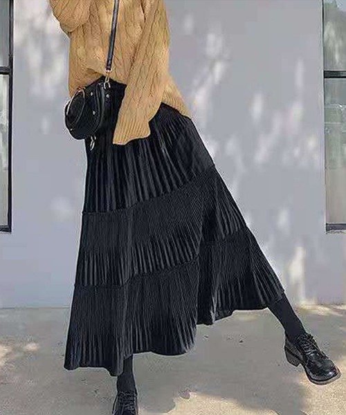 Grandeir(グランディール)の「ベロアプリーツ ティアード スカート(スカート・レディース・ブラック/グリーン/ベージュ/モカ・M)」の15枚目の写真