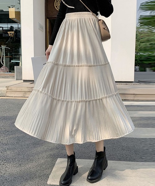 Grandeir(グランディール)の「ベロアプリーツ ティアード スカート(スカート・レディース・ブラック/グリーン/ベージュ/モカ・M)」の9枚目の写真