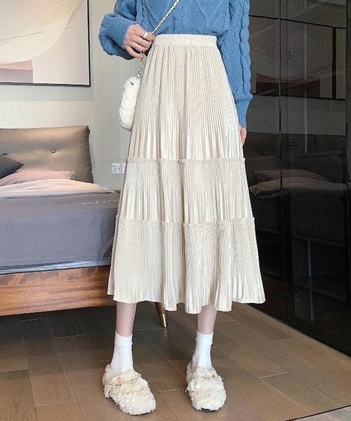 Grandeir(グランディール)の「ベロアプリーツ ティアード スカート(スカート・レディース・ブラック/グリーン/ベージュ/モカ・M)」の14枚目の写真