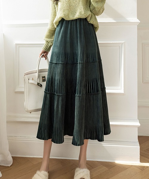 Grandeir(グランディール)の「ベロアプリーツ ティアード スカート(スカート・レディース・ブラック/グリーン/ベージュ/モカ・M)」の20枚目の写真