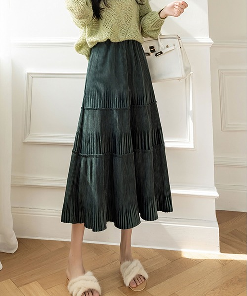 Grandeir(グランディール)の「ベロアプリーツ ティアード スカート(スカート・レディース・ブラック/グリーン/ベージュ/モカ・M)」の16枚目の写真