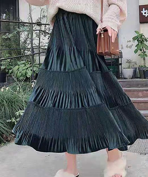 Grandeir(グランディール)の「ベロアプリーツ ティアード スカート(スカート・レディース・ブラック/グリーン/ベージュ/モカ・M)」の10枚目の写真