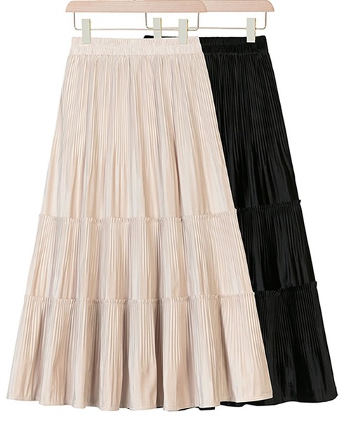 Grandeir(グランディール)の「ベロアプリーツ ティアード スカート(スカート・レディース・ブラック/グリーン/ベージュ/モカ・M)」の8枚目の写真