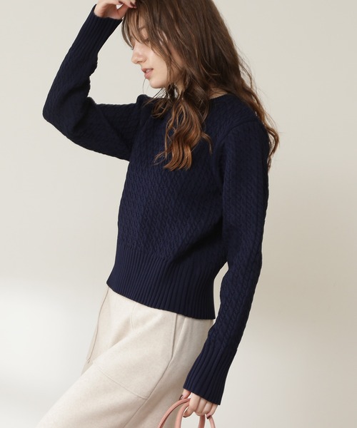 N.（N. Natural Beauty Basic）（エヌエヌナチュラルビューティーベーシック）の「ケーブルニット（ニット/セーター・レディース・ホワイト/ネイビー/ライトグリーン・MEDIUM）」の12枚目の写真
