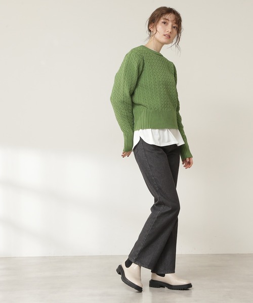 N.（N. Natural Beauty Basic）（エヌエヌナチュラルビューティーベーシック）の「ケーブルニット（ニット/セーター・レディース・ホワイト/ネイビー/ライトグリーン・MEDIUM）」の8枚目の写真