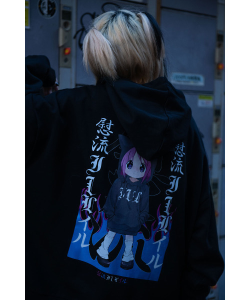 ililil【イルイルイル】【花葬哀蛇】ハイネック刺繍ポンチョパーカー ililil パーカー 「ililil/イルイルイル」黒翼の堕天使に転生