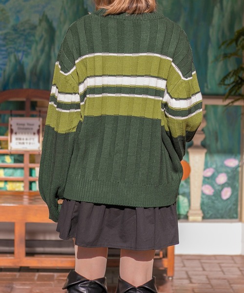 PairPair（ペアペア）の「ツーボーダーニットプルオーバー(ユニセックス)（ニット/セーター・レディース・ネイビー/グリーン・FREE）」の5枚目の写真