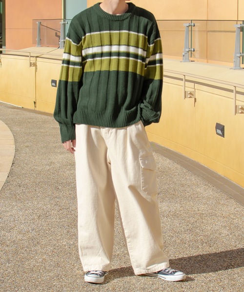 PairPair（ペアペア）の「ツーボーダーニットプルオーバー(ユニセックス)（ニット/セーター・レディース・ネイビー/グリーン・FREE）」の10枚目の写真