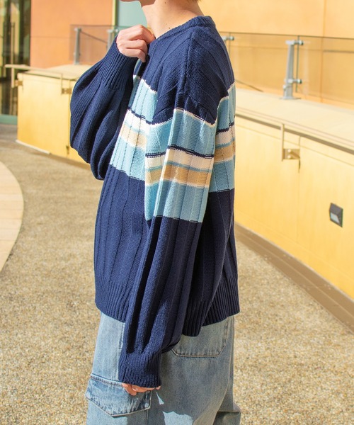 PairPair（ペアペア）の「ツーボーダーニットプルオーバー(ユニセックス)（ニット/セーター・レディース・ネイビー/グリーン・FREE）」の17枚目の写真