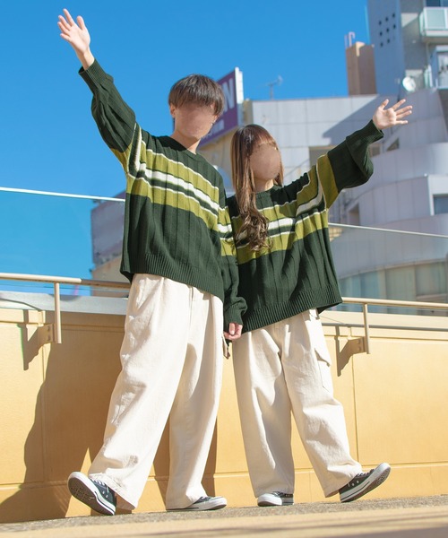 PairPair（ペアペア）の「ツーボーダーニットプルオーバー(ユニセックス)（ニット/セーター・レディース・ネイビー/グリーン・FREE）」の11枚目の写真