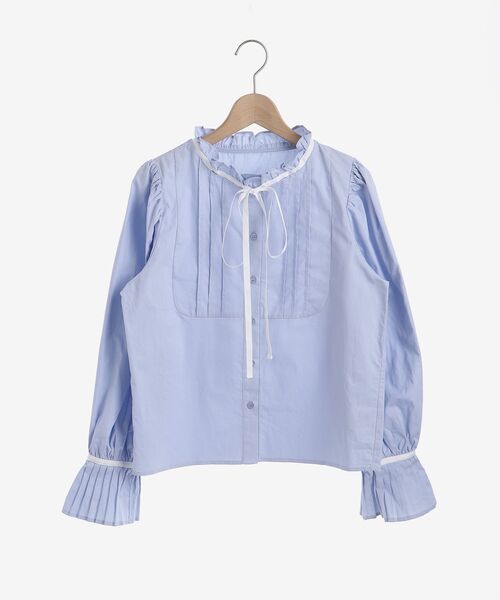 MAJESTIC LEGON（マジェスティックレゴン）の「バイカラークラシカルブラウス（シャツ/ブラウス・レディース・オフホワイト/ブルー・MEDIUM）」の13枚目の写真