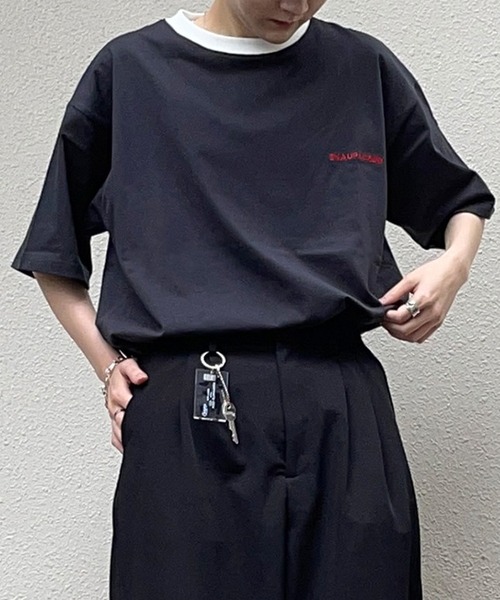 Snap club（スナップクラブ）の「【Snap club】ワンポイント刺繍/フロントカレッジ刺繍 半袖Tシャツ カットソー（Tシャツ/カットソー・レディース・ライトグレー/ブラック/パープル/オフホワイト/イエロー/グリーン/ホワイト系その他/ブラック系その他/グレー系その他/グリーン系その他/ロイヤルブルー/ダークオレンジ/グレー系その他2/ブラック系その他2/ブルー系その他2/レッド/ホワイト系その他2/ホワイト系/ブラック系/ピンク/ネイビー・M/L/XL）」の7枚目の写真