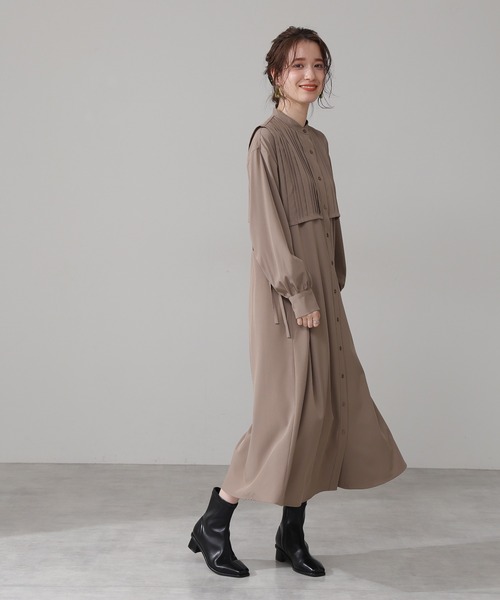 N.（N. Natural Beauty Basic）（エヌエヌナチュラルビューティーベーシック）の「スタンドカラーピンタックワンピース（ワンピース・レディース・グレー/ブラウン/ライトグリーン・MEDIUM）」の8枚目の写真