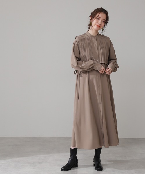 N.（N. Natural Beauty Basic）（エヌエヌナチュラルビューティーベーシック）の「スタンドカラーピンタックワンピース（ワンピース・レディース・グレー/ブラウン/ライトグリーン・MEDIUM）」の7枚目の写真