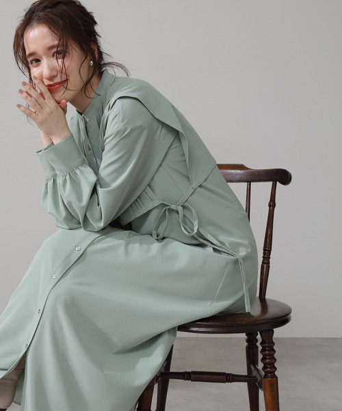 N.（N. Natural Beauty Basic）（エヌエヌナチュラルビューティーベーシック）の「スタンドカラーピンタックワンピース（ワンピース・レディース・グレー/ブラウン/ライトグリーン・MEDIUM）」の13枚目の写真