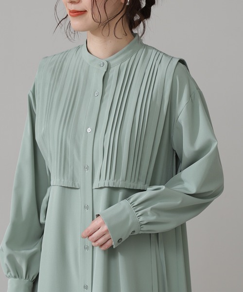 N.（N. Natural Beauty Basic）（エヌエヌナチュラルビューティーベーシック）の「スタンドカラーピンタックワンピース（ワンピース・レディース・グレー/ブラウン/ライトグリーン・MEDIUM）」の16枚目の写真