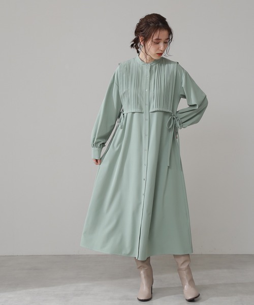 N.（N. Natural Beauty Basic）（エヌエヌナチュラルビューティーベーシック）の「スタンドカラーピンタックワンピース（ワンピース・レディース・グレー/ブラウン/ライトグリーン・MEDIUM）」の11枚目の写真