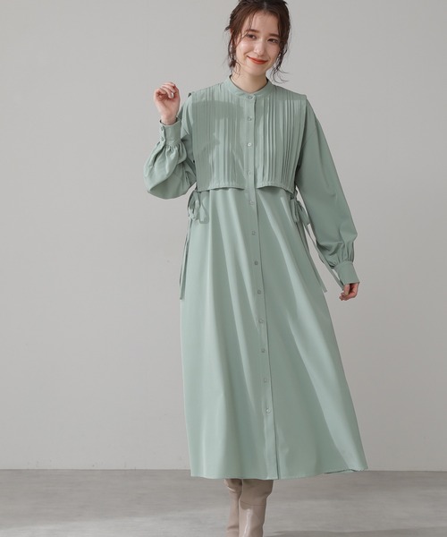 N.（N. Natural Beauty Basic）（エヌエヌナチュラルビューティーベーシック）の「スタンドカラーピンタックワンピース（ワンピース・レディース・グレー/ブラウン/ライトグリーン・MEDIUM）」の10枚目の写真