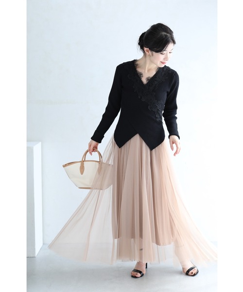 cawaii（カワイイ）の「（黒）重なる胸元レースのカシュクール