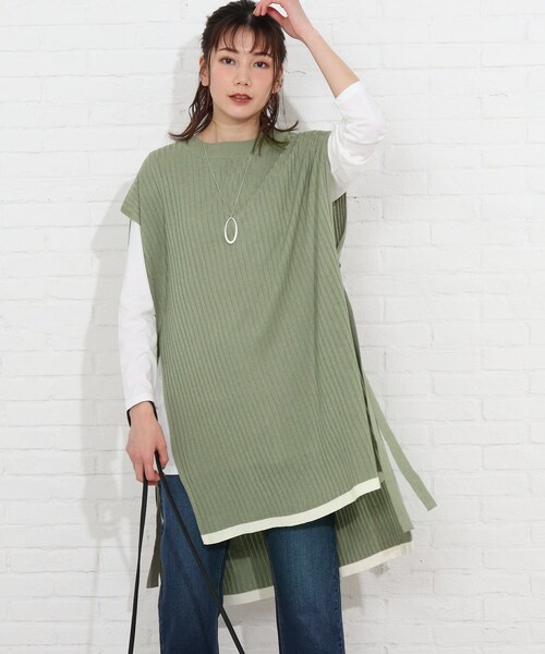 SHOO・LA・RUE(シューラルー)の「◆【2点セット】脇リボンワイドリブベスト+Tシャツセット(その他トップス・レディース・ブラック/ライトグリーン/レモンイエロー/サンドベージュ・02/04/03)」の3枚目の写真