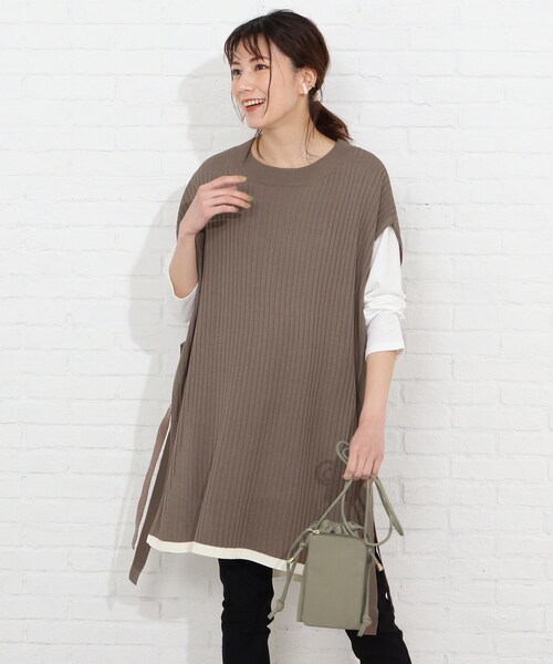 SHOO・LA・RUE(シューラルー)の「◆【2点セット】脇リボンワイドリブベスト+Tシャツセット(その他トップス・レディース・ブラック/ライトグリーン/レモンイエロー/サンドベージュ・02/04/03)」の2枚目の写真