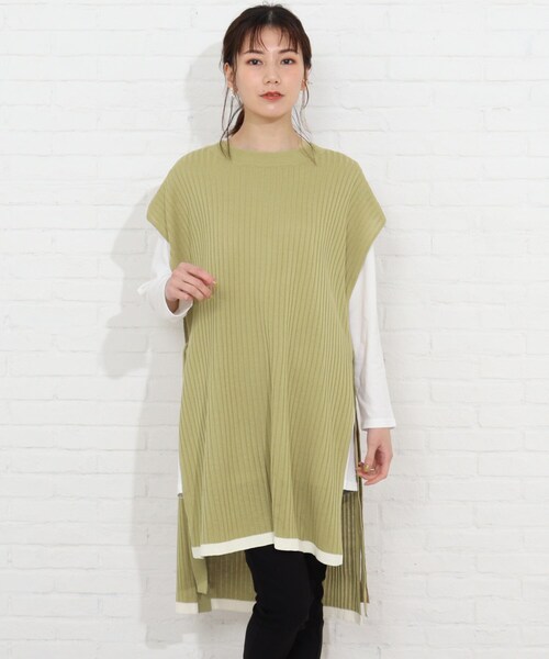 SHOO・LA・RUE(シューラルー)の「◆【2点セット】脇リボンワイドリブベスト+Tシャツセット(その他トップス・レディース・ブラック/ライトグリーン/レモンイエロー/サンドベージュ・02/04/03)」の5枚目の写真