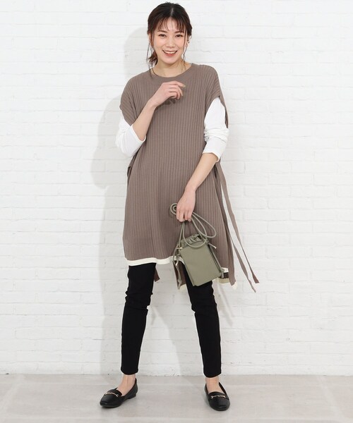 SHOO・LA・RUE(シューラルー)の「◆【2点セット】脇リボンワイドリブベスト+Tシャツセット(その他トップス・レディース・ブラック/ライトグリーン/レモンイエロー/サンドベージュ・02/04/03)」の10枚目の写真