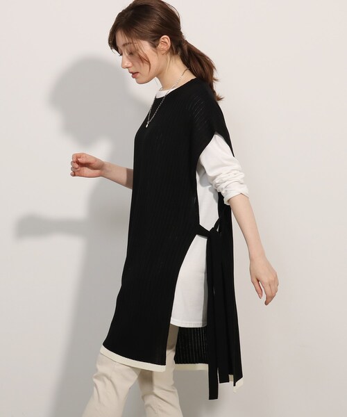 SHOO・LA・RUE(シューラルー)の「◆【2点セット】脇リボンワイドリブベスト+Tシャツセット(その他トップス・レディース・ブラック/ライトグリーン/レモンイエロー/サンドベージュ・02/04/03)」の21枚目の写真