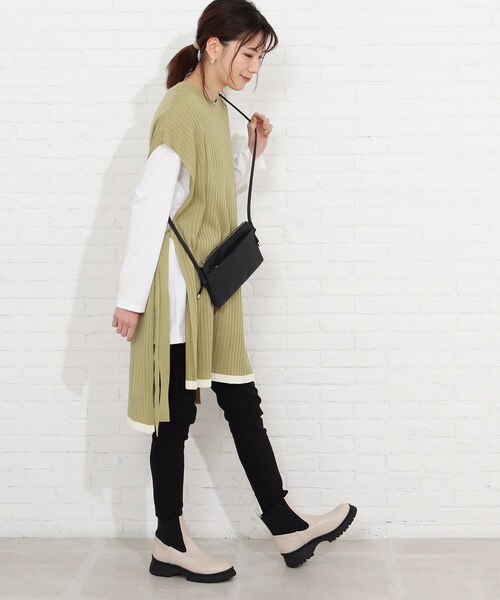 SHOO・LA・RUE(シューラルー)の「◆【2点セット】脇リボンワイドリブベスト+Tシャツセット(その他トップス・レディース・ブラック/ライトグリーン/レモンイエロー/サンドベージュ・02/04/03)」の12枚目の写真