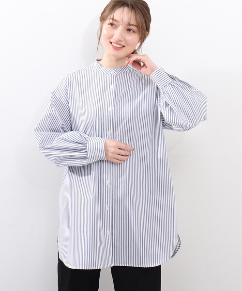 DRESKIP（ドレスキップ）の「◆バンドカラーロング丈シャツ（シャツ/ブラウス・レディース・ブラック系2/パープル系2/ネイビー系2・02/03/04）」の2枚目の写真