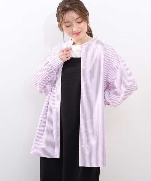 DRESKIP（ドレスキップ）の「◆バンドカラーロング丈シャツ（シャツ/ブラウス・レディース・ブラック系2/パープル系2/ネイビー系2・02/03/04）」の3枚目の写真