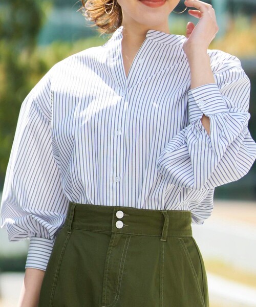 DRESKIP（ドレスキップ）の「◆バンドカラーロング丈シャツ（シャツ/ブラウス・レディース・ブラック系2/パープル系2/ネイビー系2・02/03/04）」の16枚目の写真