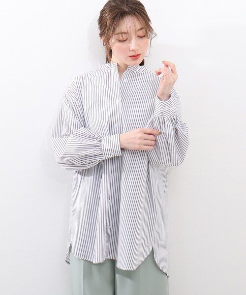 DRESKIP（ドレスキップ）の「◆バンドカラーロング丈シャツ（シャツ/ブラウス・レディース・ブラック系2/パープル系2/ネイビー系2・02/03/04）」の17枚目の写真