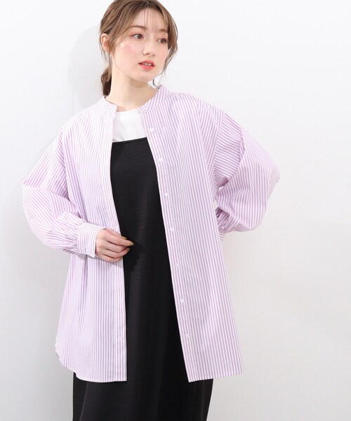 DRESKIP（ドレスキップ）の「◆バンドカラーロング丈シャツ（シャツ/ブラウス・レディース・ブラック系2/パープル系2/ネイビー系2・02/03/04）」の11枚目の写真